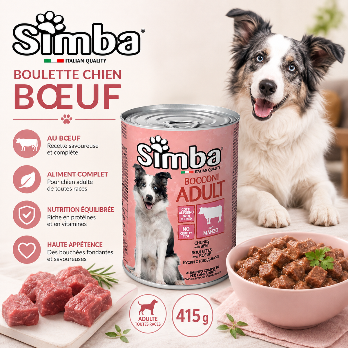 Simba Boulettes au Bœuf pour Chien Adulte 415g/1230g