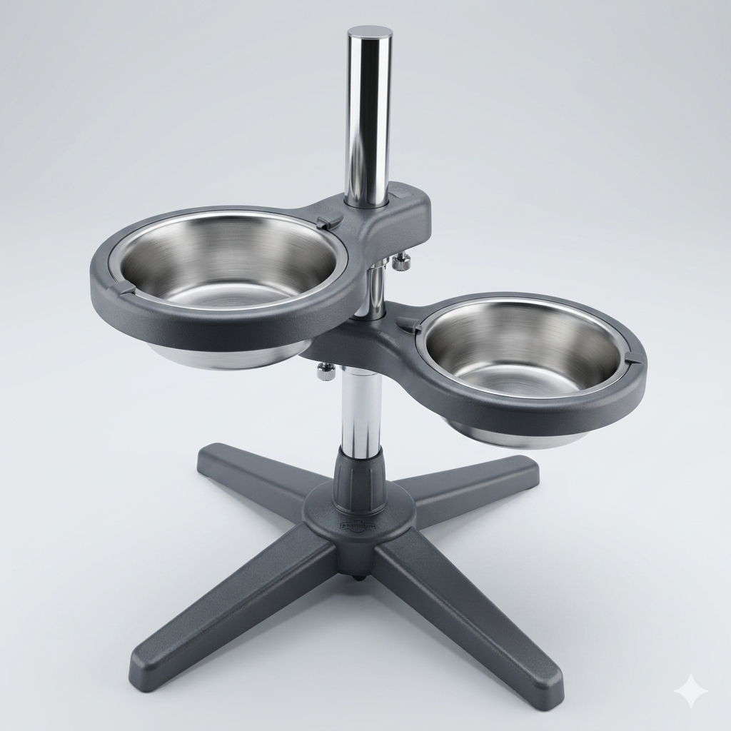 Support de Gamelles Double Réglable en Hauteur – Station d'Alimentation Surélevée avec 2 Bols en Inox Amovibles, Pied Stable Antidérapant