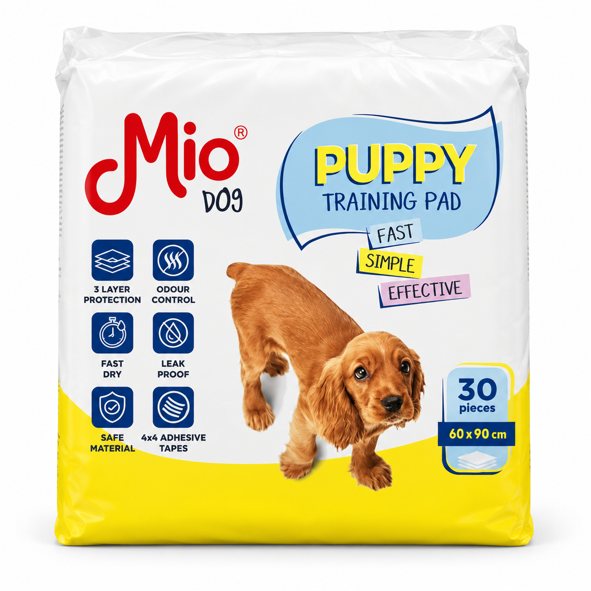 Tapis d'Éducation d'Propreté Mio Dog Puppy Training Pad (60 x 90 cm - 30 Pièces)