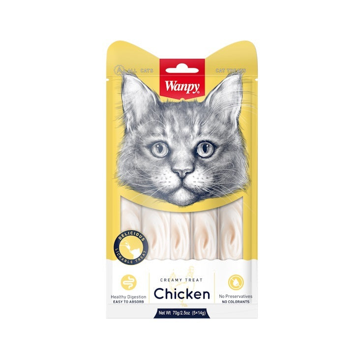 Friandises Crémeuses Wanpy Creamy Treat Poulet pour Chat (5 x 14 g)