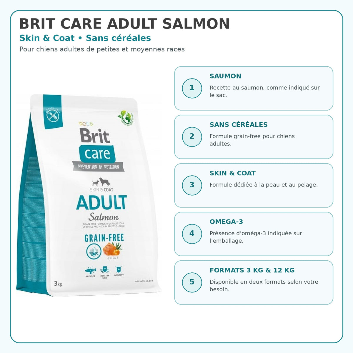 Croquettes Brit Care Grain-Free Adult Salmon Skin & Coat Chien Petite et Moyenne Race