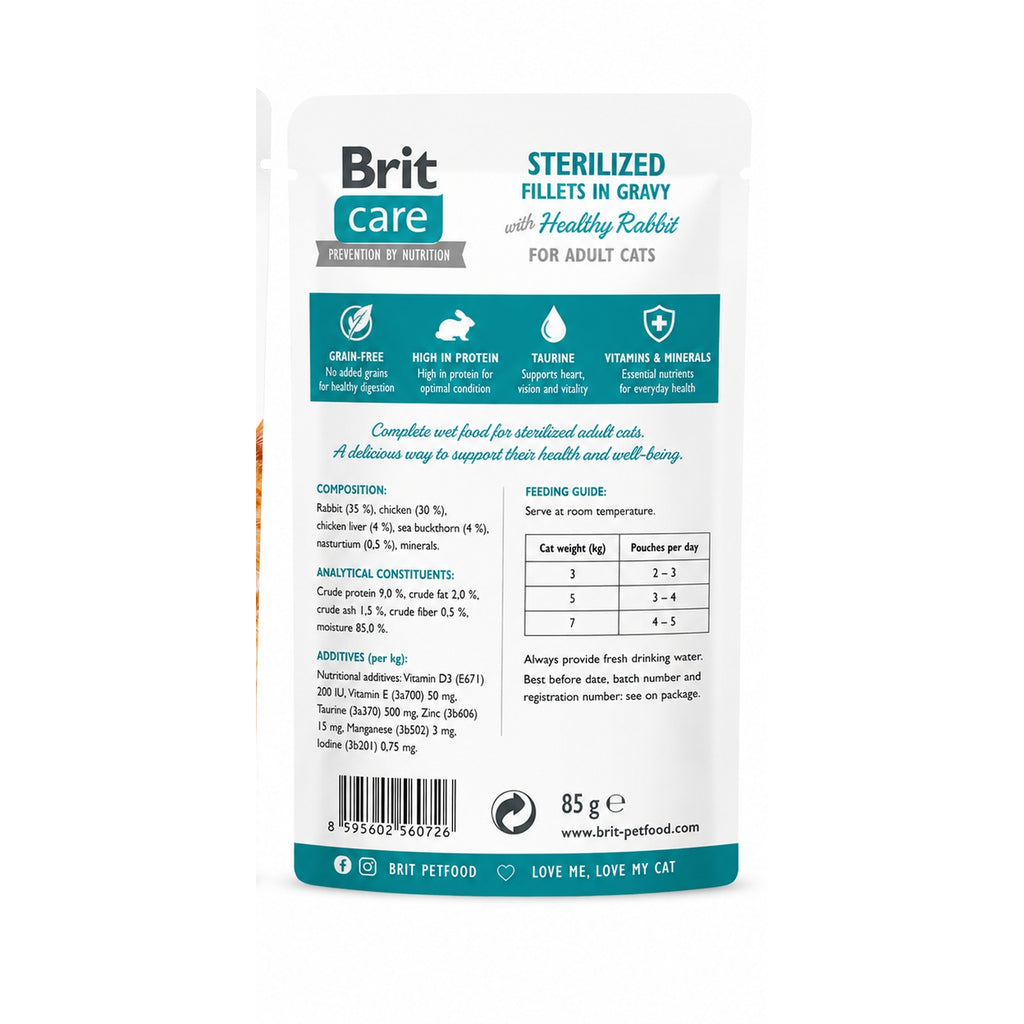 Brit Care Pochon Sterilized Fillets in Gravy Healthy Rabbit (85 g)