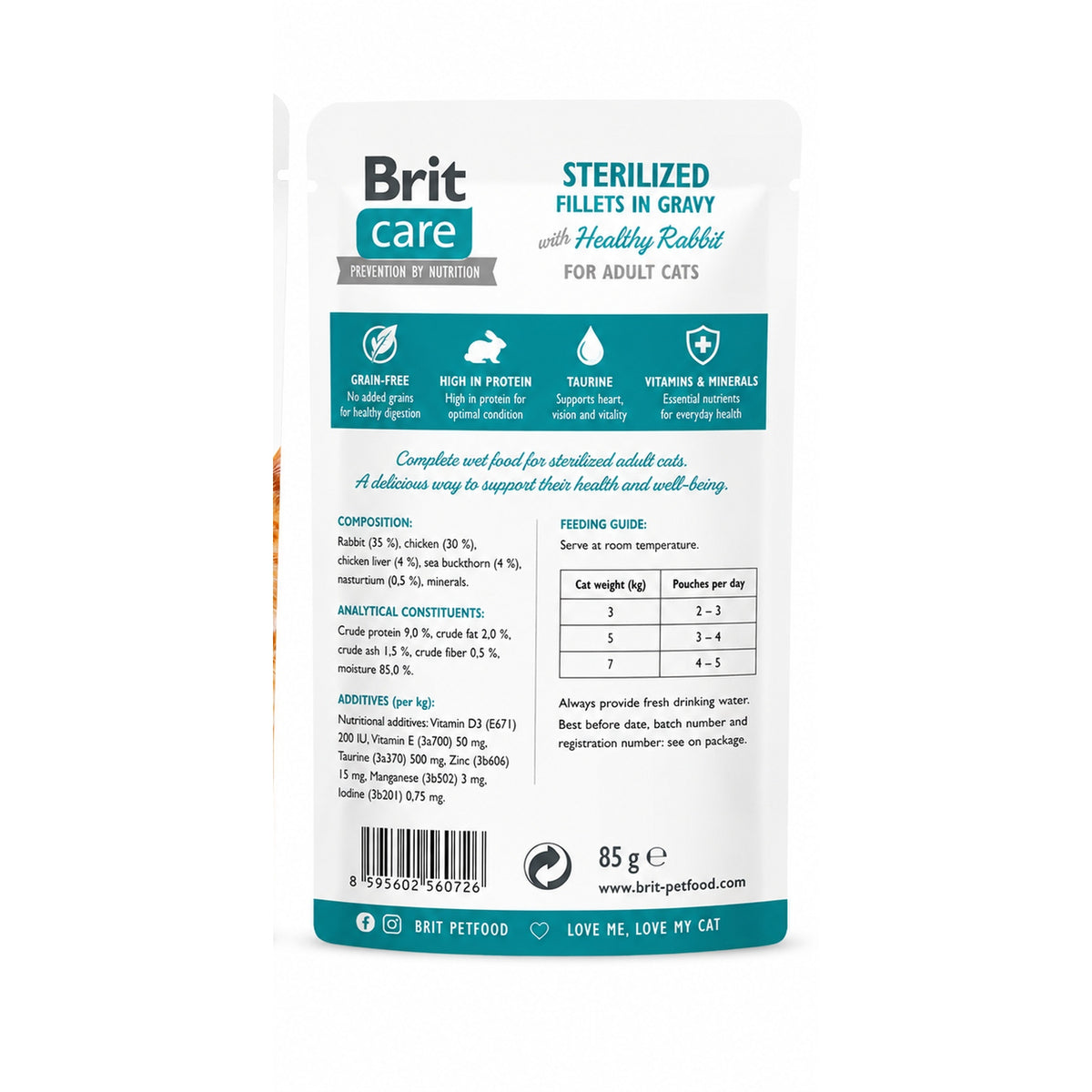 Brit Care Pochon شرائح معقمة في مرق الأرانب الصحية (85 جم)