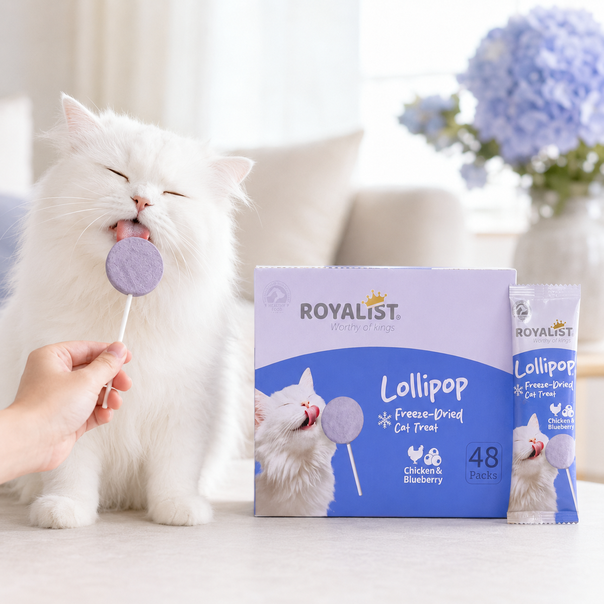 Sucette Lyophilisée pour Chat Royalist Lollipop – Friandise Premium Freeze-Dried Poulet & Myrtille, Vendu à l'Unité