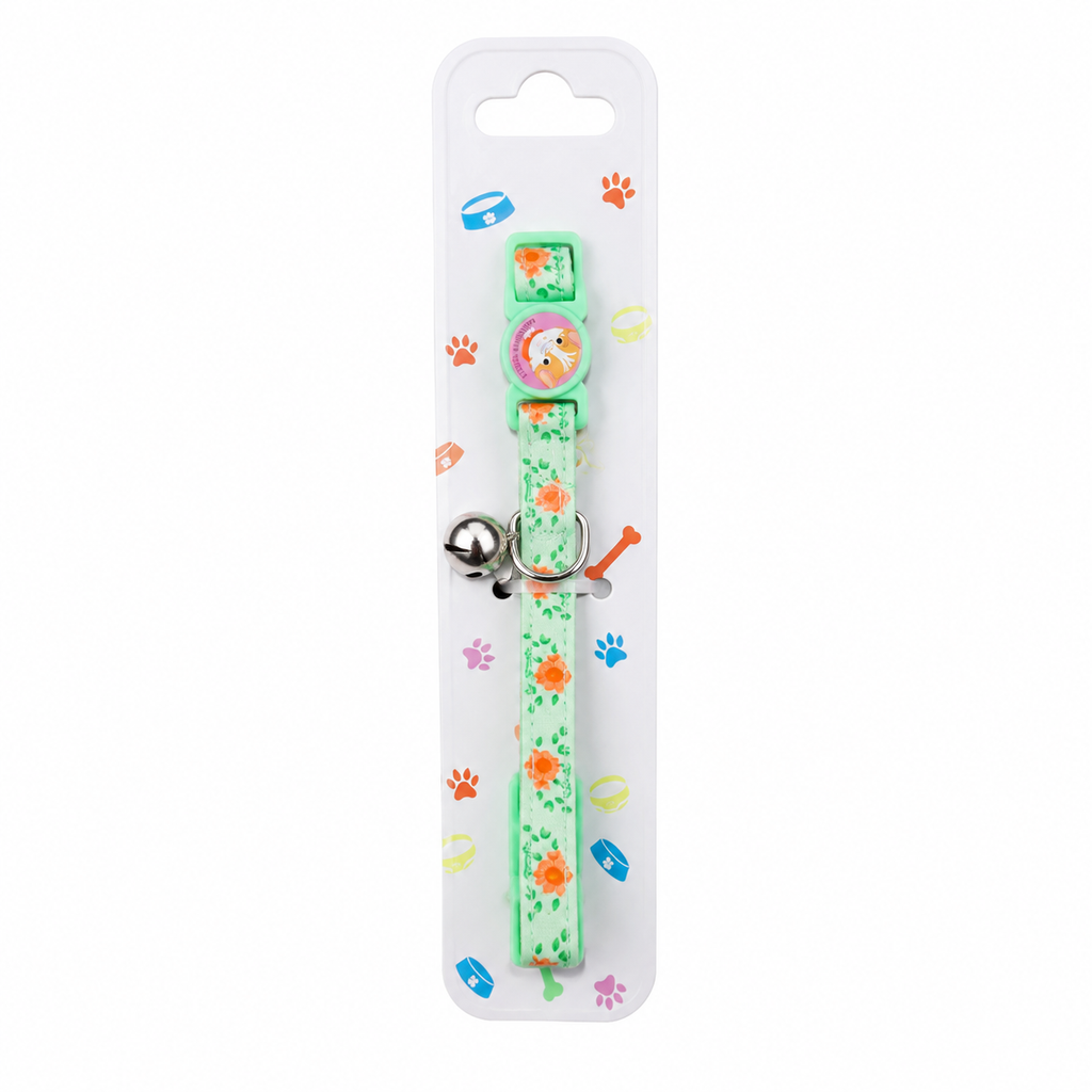 Collier Réglable Imprimé Floral avec Clochette et Écusson pour Chat