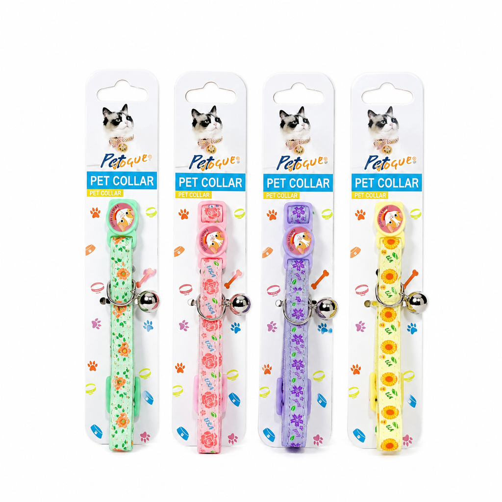 Collier Réglable Imprimé Floral avec Clochette et Écusson pour Chat
