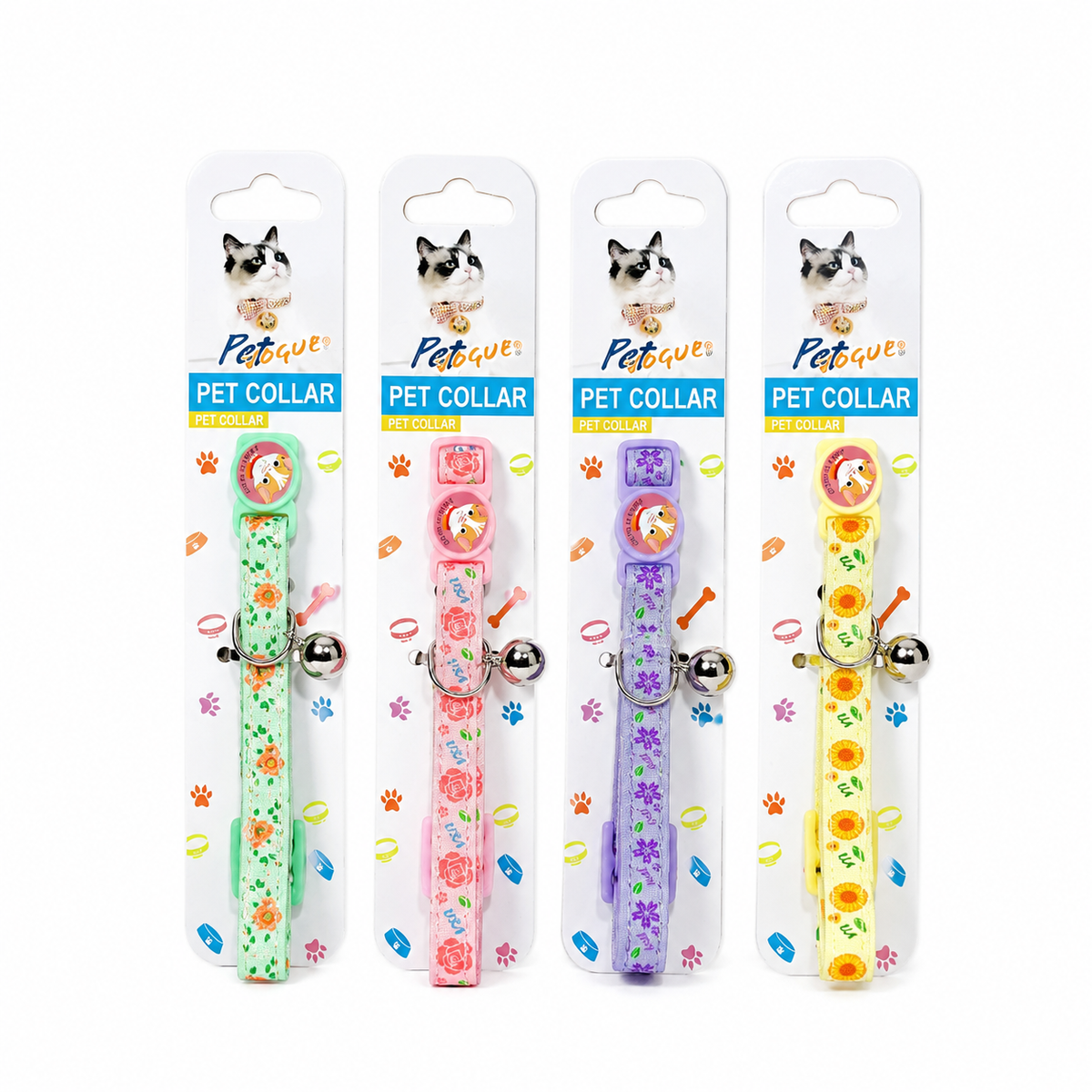 Collier Réglable Imprimé Floral avec Clochette et Écusson pour Chat