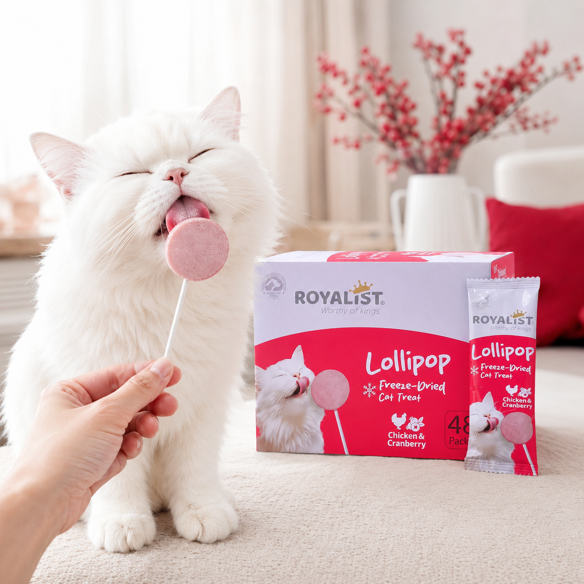 Sucette Lyophilisée pour Chat Royalist Lollipop – Friandise Premium Freeze-Dried Poulet & Canneberge, Vendu à l'Unité
