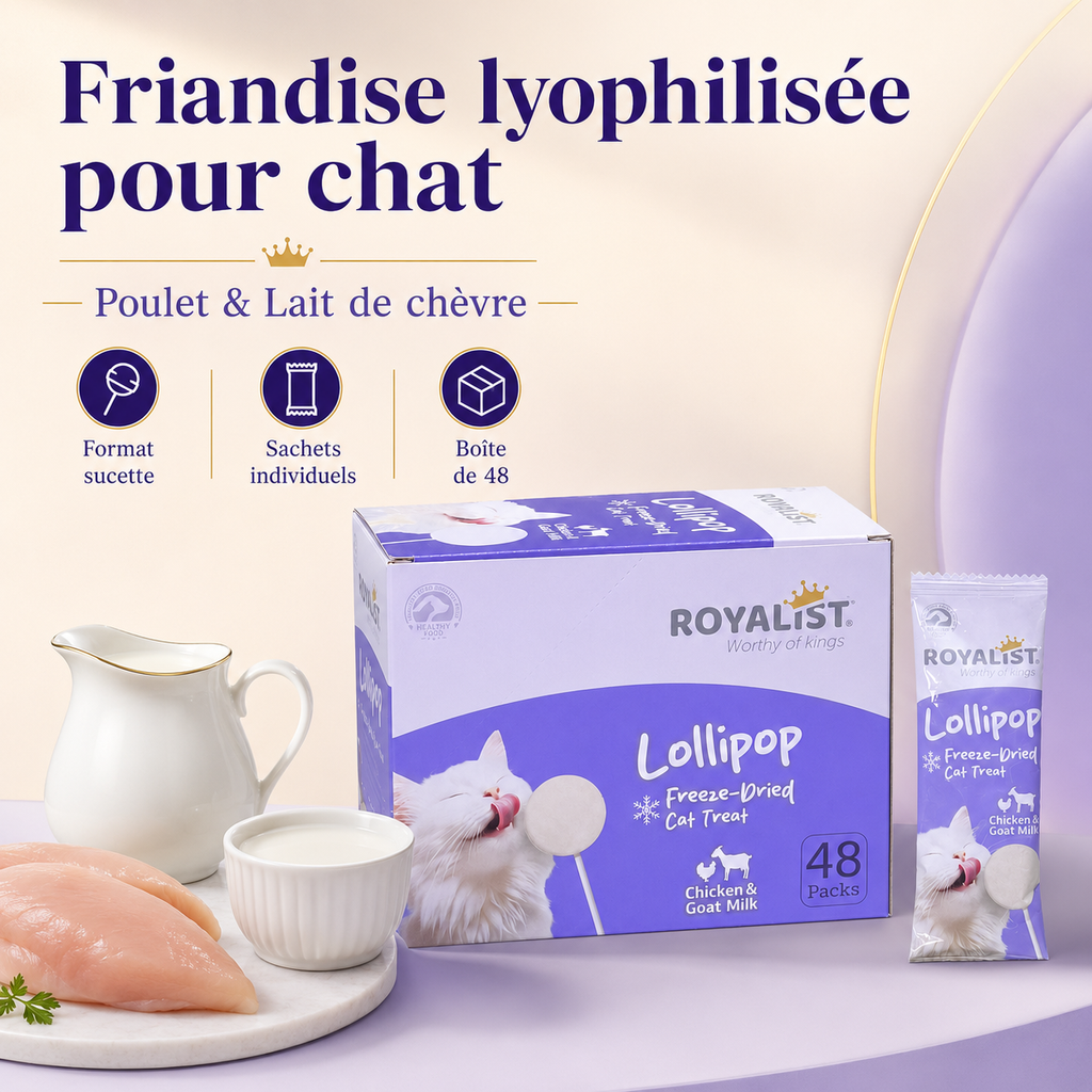 Sucette Lyophilisée pour Chat Royalist Lollipop – Friandise Premium Freeze-Dried Poulet & Lait de Chèvre, Vendu à l'Unité