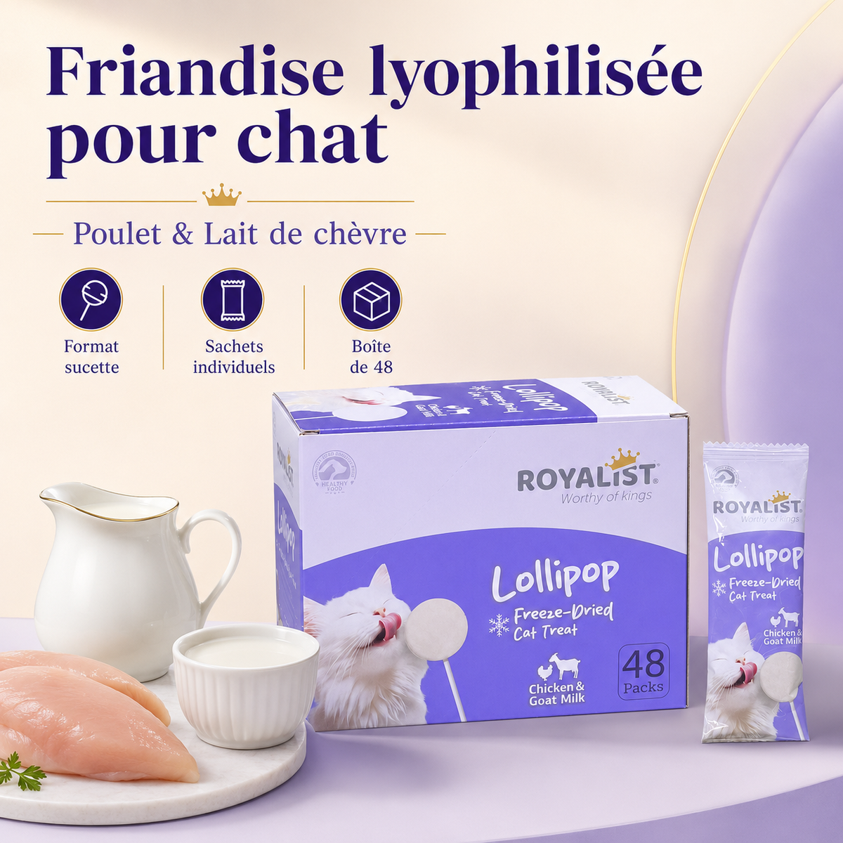 Sucette Lyophilisée pour Chat Royalist Lollipop – Friandise Premium Freeze-Dried Poulet & Lait de Chèvre, Vendu à l'Unité