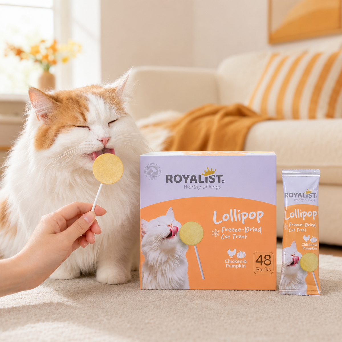 Sucette Lyophilisée pour Chat Royalist Lollipop – Friandise Premium Freeze-Dried Poulet &amp; Potiron, Vendu à l'Unité