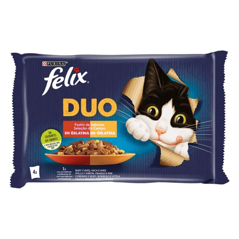 Purina Felix Duo Festin de Saveurs Sélection de la Campagne en Gelée pour Chat (4 x 85 g)