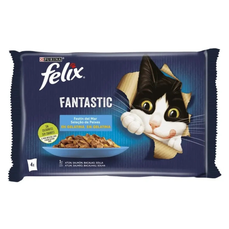 Purina Felix Fantastic Festin del Mar Sélection de Poissons en Gelée pour Chat (4 x 85 g)