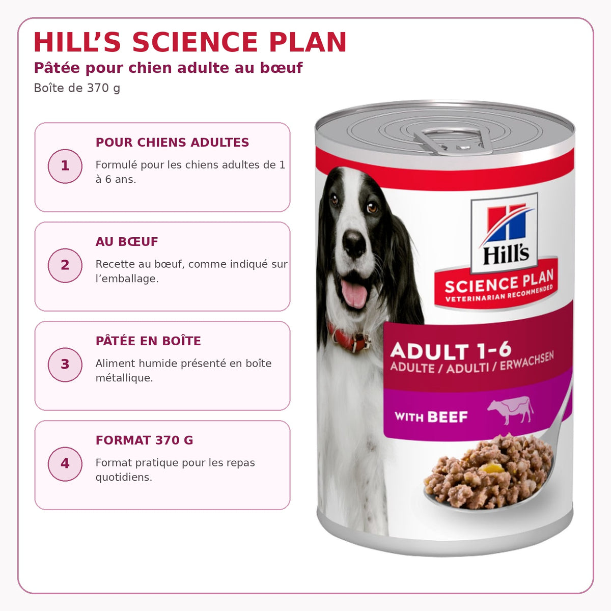 Pâtée en Boîte Hill’s Science Plan Chien Adulte au Bœuf (370g)