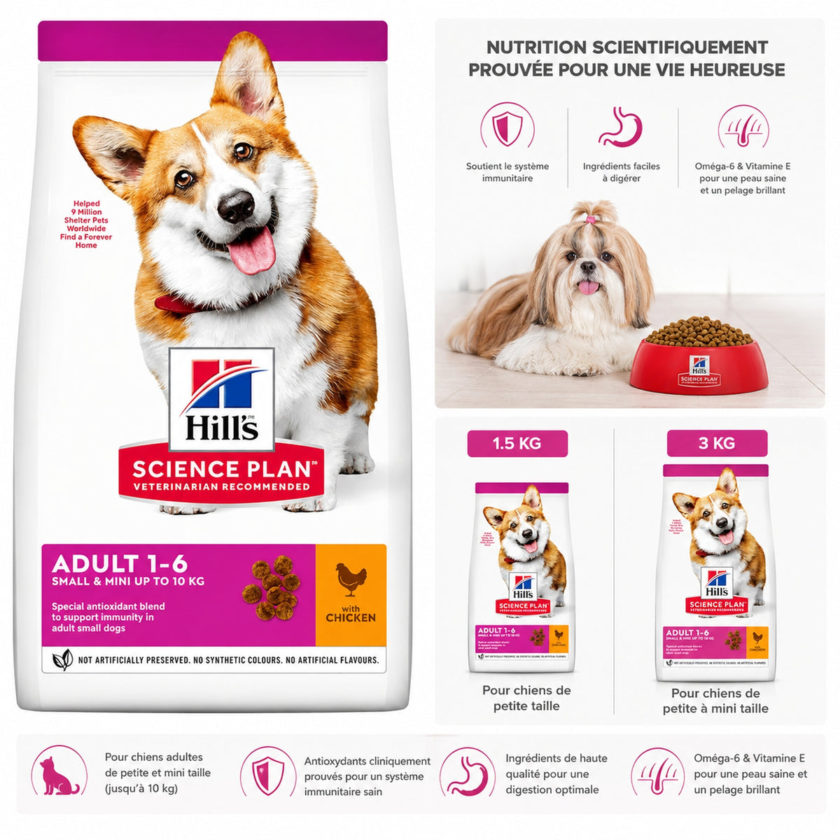 Hill's Science Plan Small & Mini Adult au Poulet – Croquettes pour Chien Adultes ( 3 kg ou 10 kg)