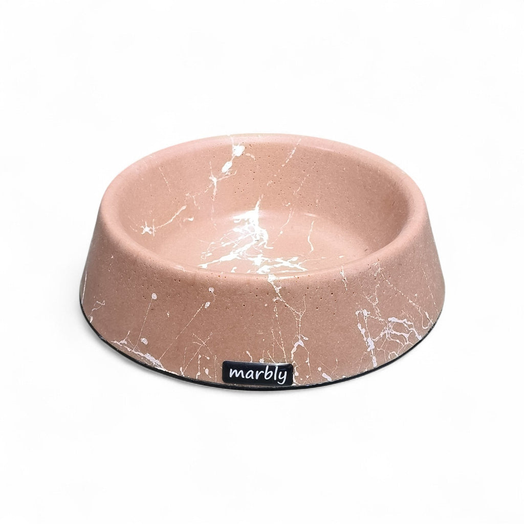 Maroc-Animalerie pet bowl with marble-inspired design in beige with white veining. Durable material, suitable for food or water.