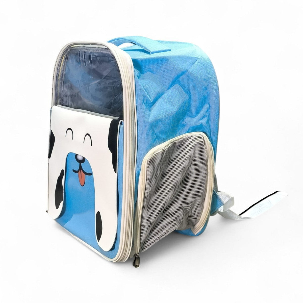 maroc-animalerie blue dog face pet carrier backpack with clear top and mesh pockets