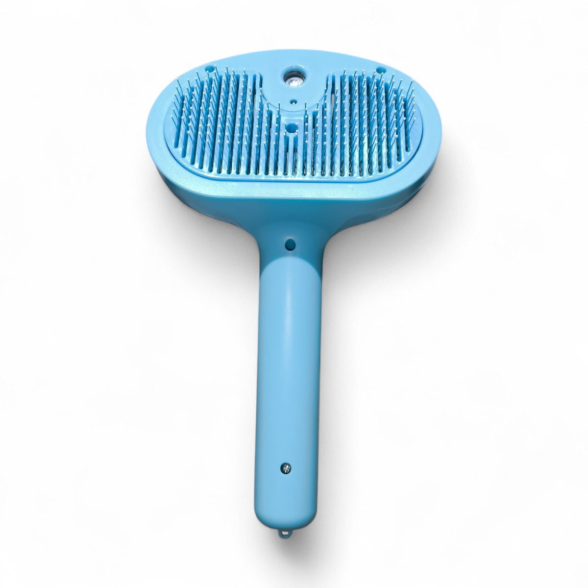Maroc-Animalerie blue self-cleaning pet grooming brush with fine bristles and ergonomic handle for dogs and cats.