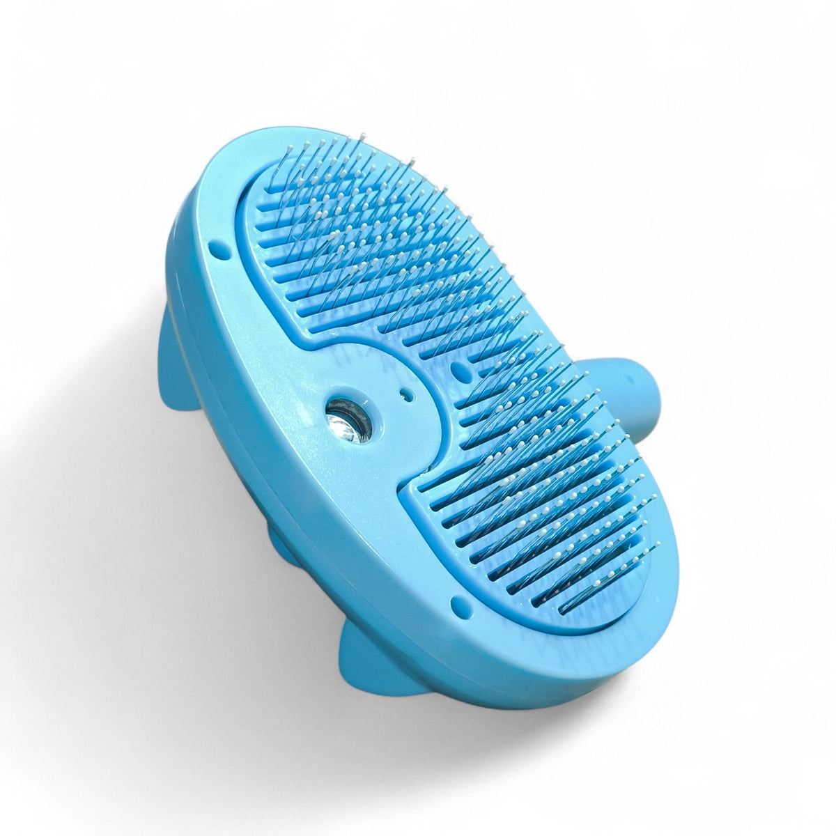 Maroc-Animalerie blue self-cleaning pet grooming brush with fine bristles and ergonomic handle for dogs and cats.