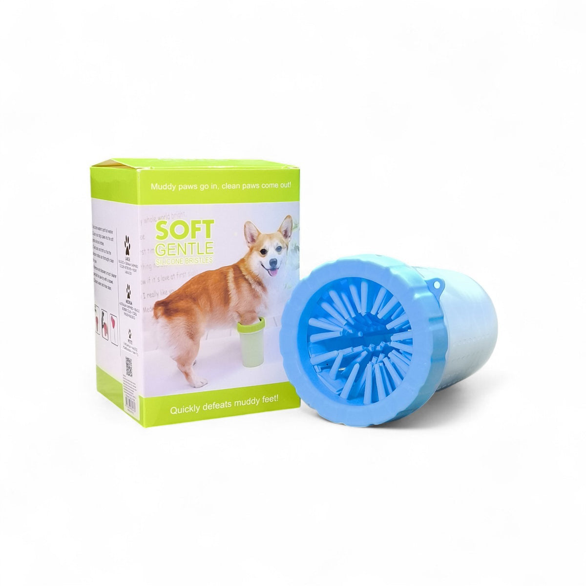 Maroc-Animalerie blue silicone pet paw cleaner with gentle bristles for removing mud and dirt.