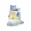 Maroc-animalerie beige and white polka dot cat harness dress with yellow bow and lace trim
