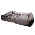 Maroc-Animalerie charcoal grey plush rectangular pet bed with bolster for comfort and security. Soft, durable fabric.