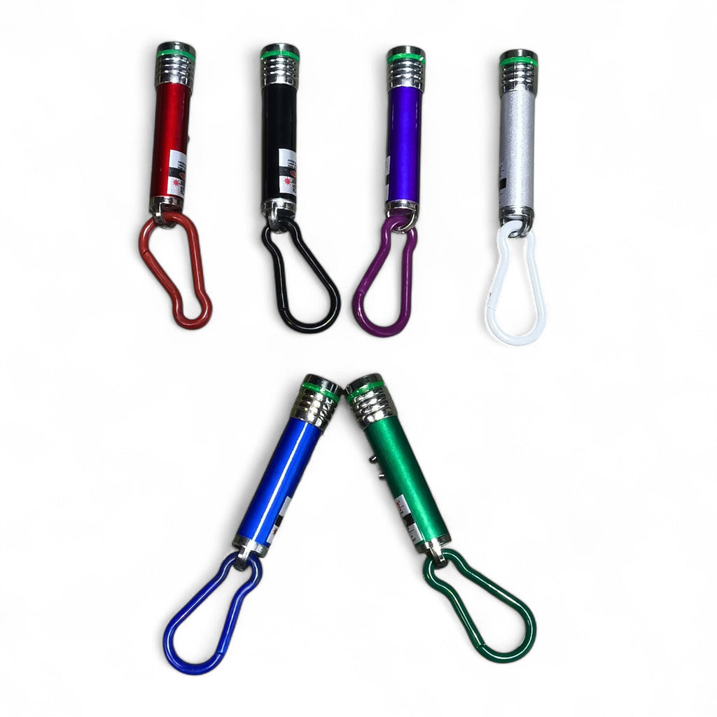 maroc-animalerie colorful aluminum alloy laser pointer toy with carabiner clip for pets and keychains.