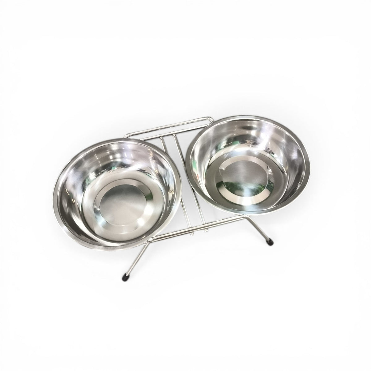 Maroc-Animalerie double stainless steel pet bowls on elevated stand for food and water.