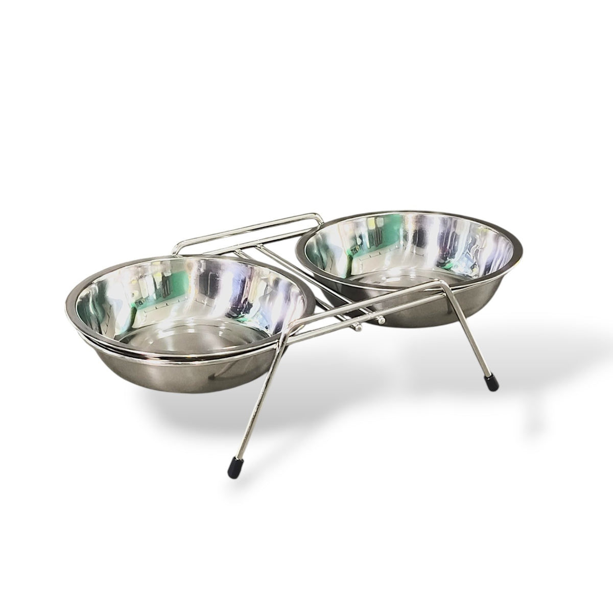 Maroc-animalerie double stainless steel pet bowls on elevated stand for food and water.
