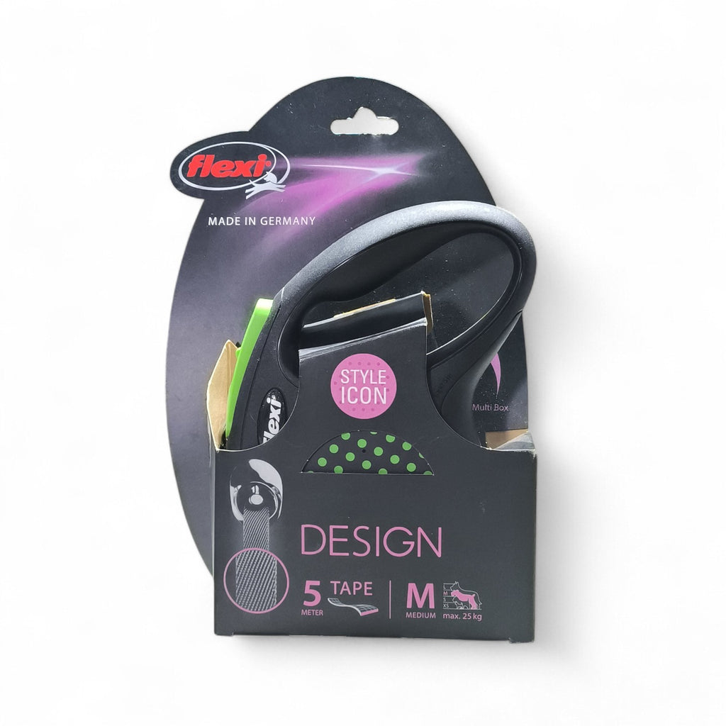 Maroc-animalerie Flexi New Neon Cord retractable dog leash, 5m tape, medium size, neon green accents, ergonomic handle, reliable braking system.