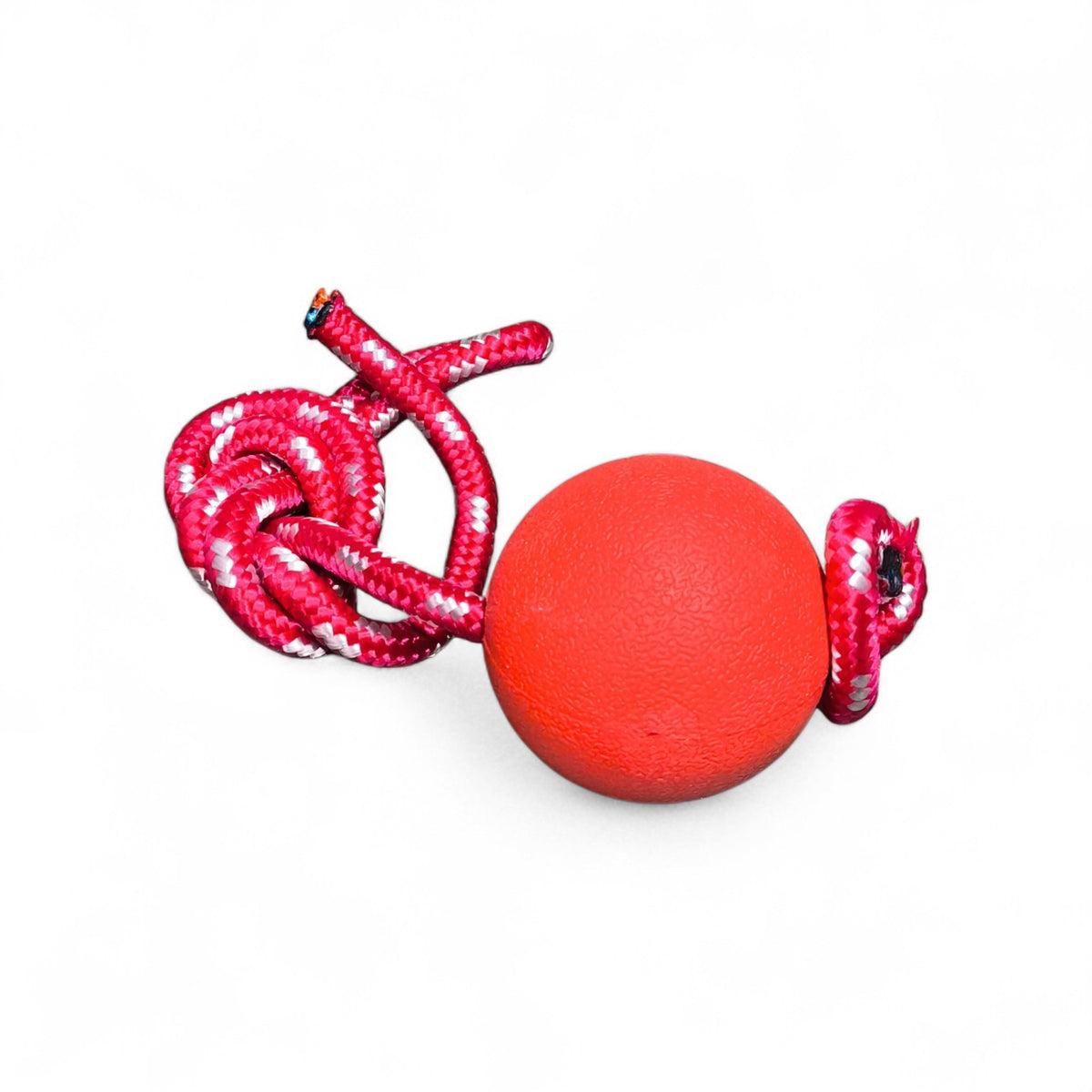 Maroc-animalerie orange textured dog rope ball toy for interactive play and dental health. Braided rope for tugging.
