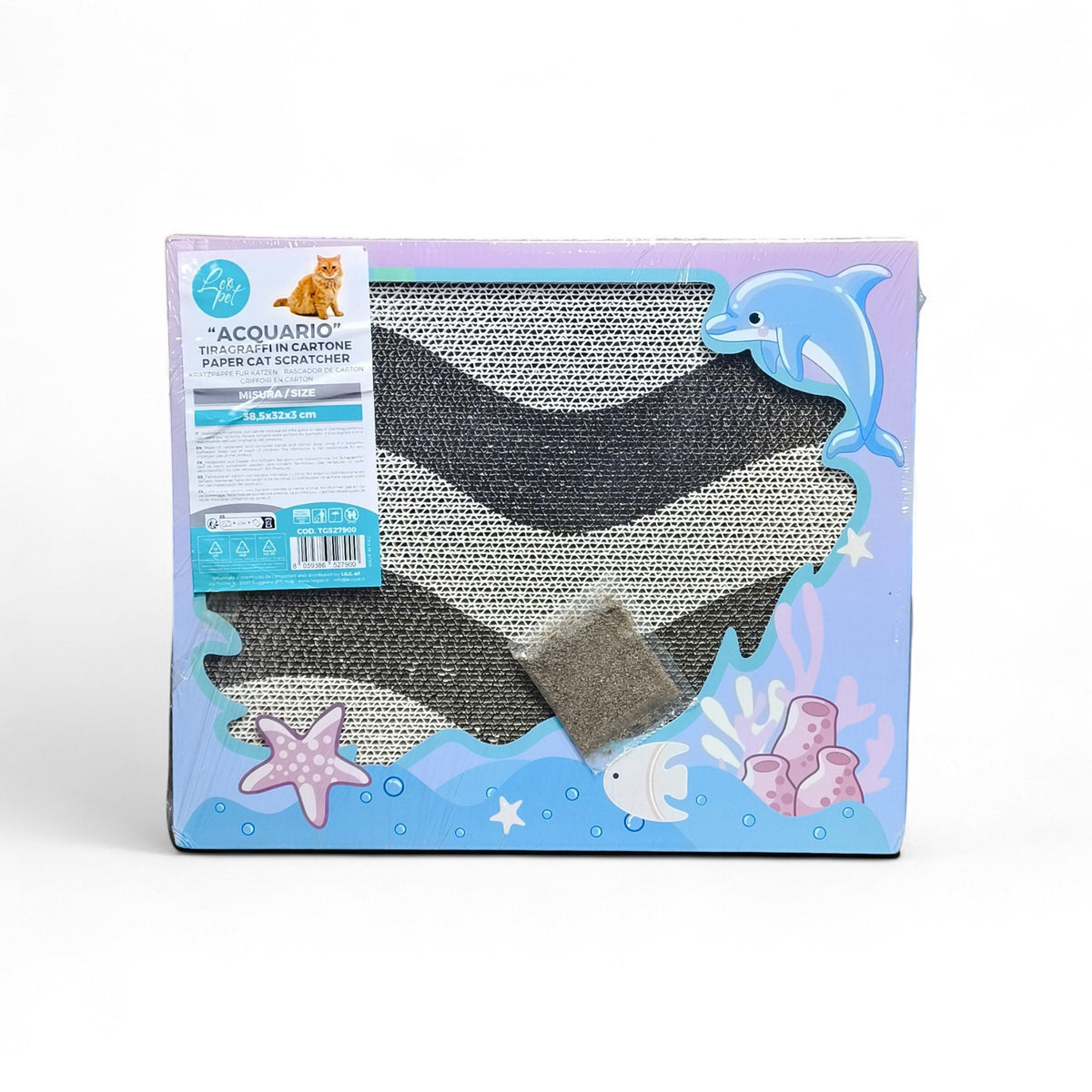 maroc-animalerie paper cat scratcher with wave pattern and dolphin design