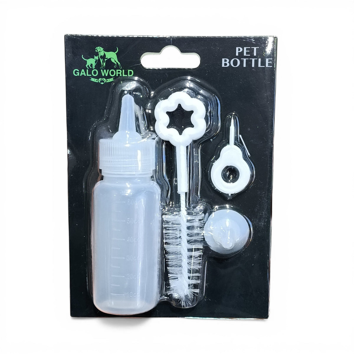 maroc-animalerie pet bottle feeding kit with nipple, brush, and pacifier for puppies and kittens.