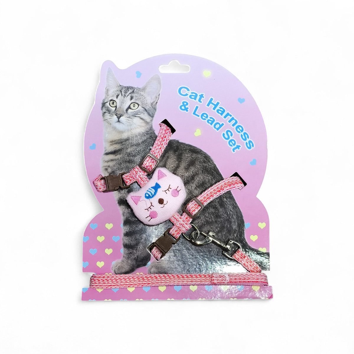 Maroc-animalerie pink cat harness and lead set with cute cat face charm and adjustable straps for secure fit.