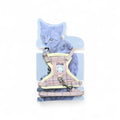 Maroc-animalerie pink plaid cat harness with yellow trim and a cute cat face emblem, includes leash.