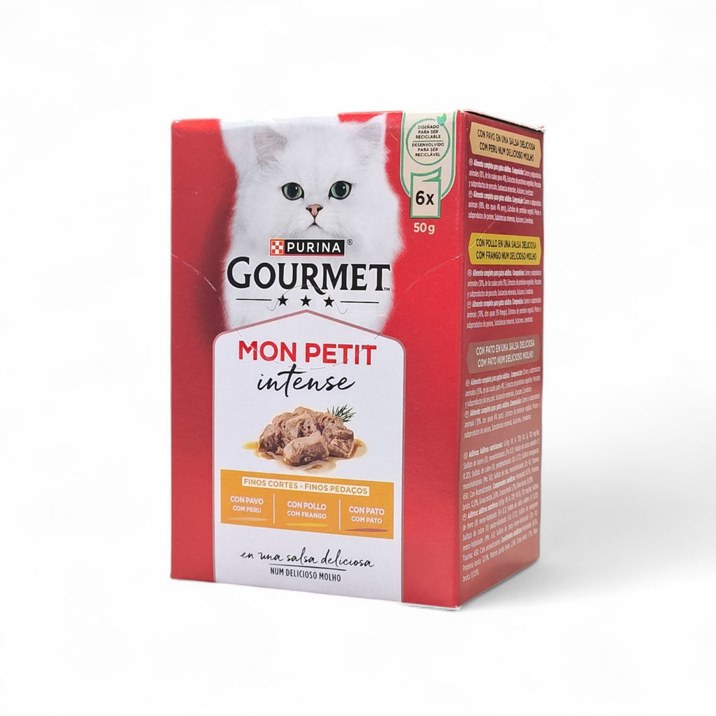 maroc-animalerie Purina Gourmet Mon Petit Intense wet cat food multipack with chicken, turkey, and duck flavors in sauce.