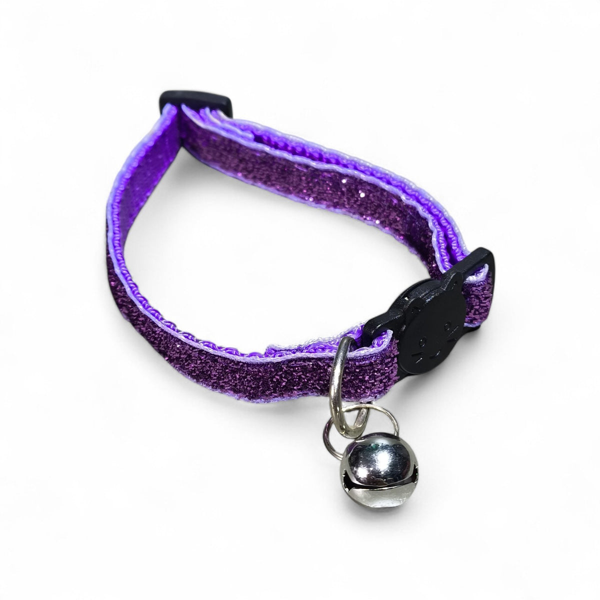 Maroc-animalerie adjustable purple glitter cat collar with safety breakaway buckle and silver bell.