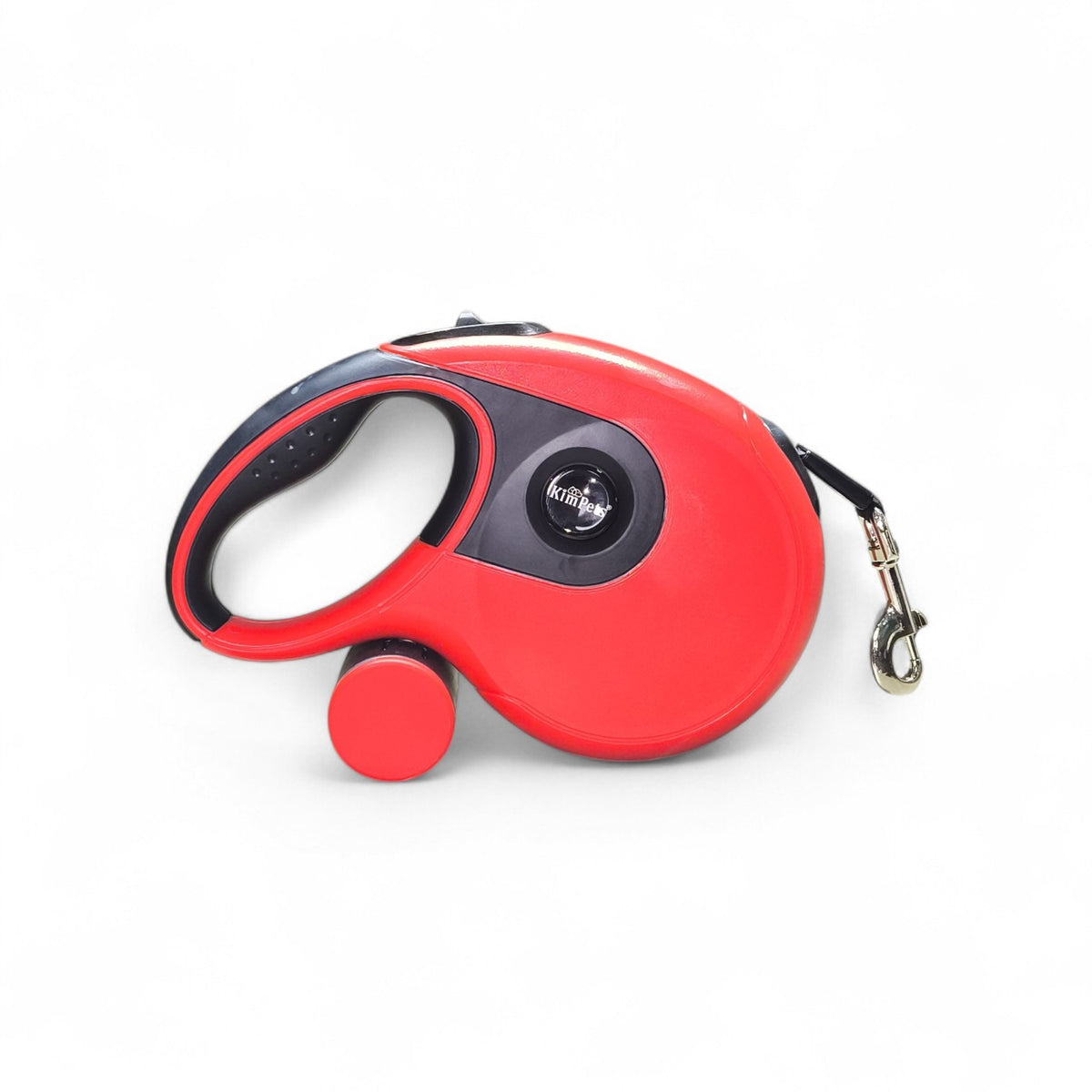 Maroc-animalerie red and black retractable dog leash with ergonomic handle and reliable braking system.