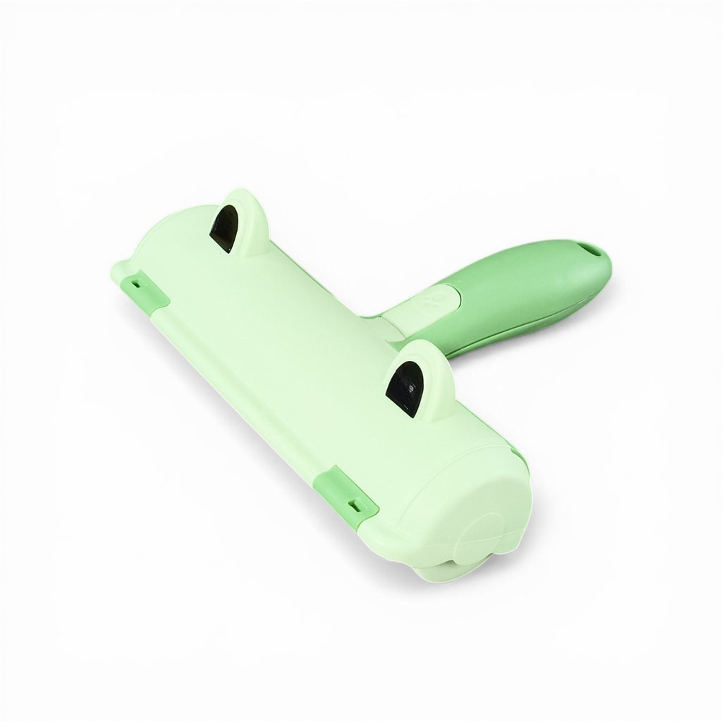 Maroc-animalerie reusable pet hair remover roller, light green, frog design, washable surface, ergonomic handle.