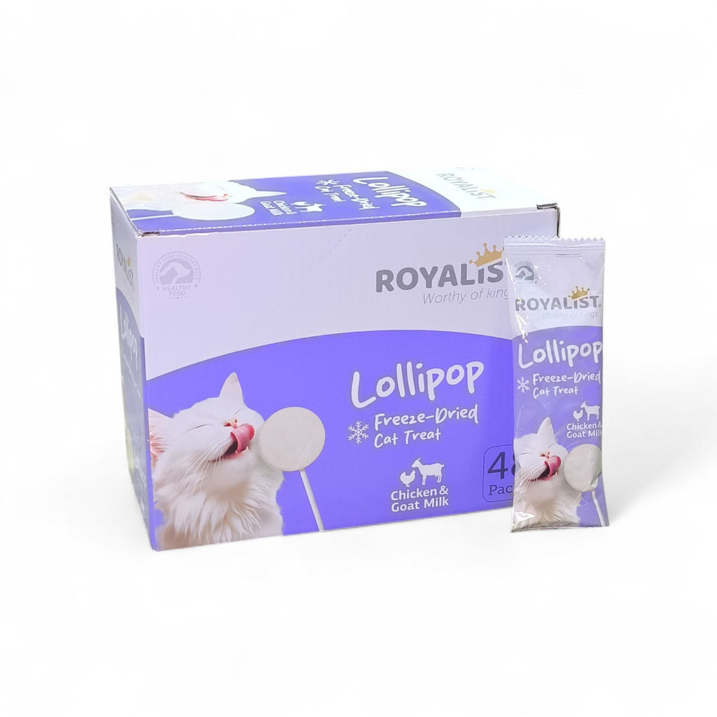 Maroc-animalerie Royal Cat Lollipop freeze-dried chicken and goat milk cat treats. Pack of 4.