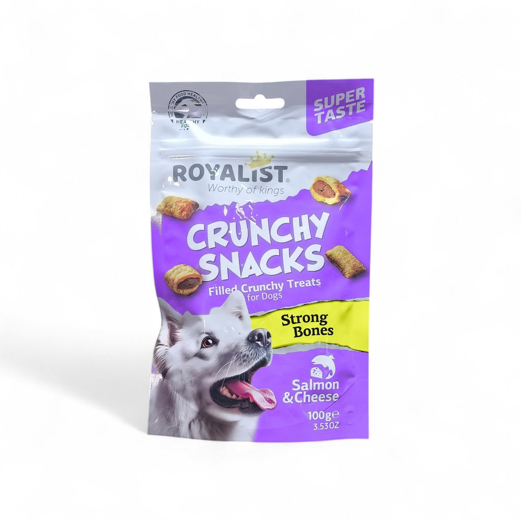 Maroc-animalerie Royalist Crunchy Snacks for dogs, salmon & cheese flavor, filled crunchy treats for strong bones.