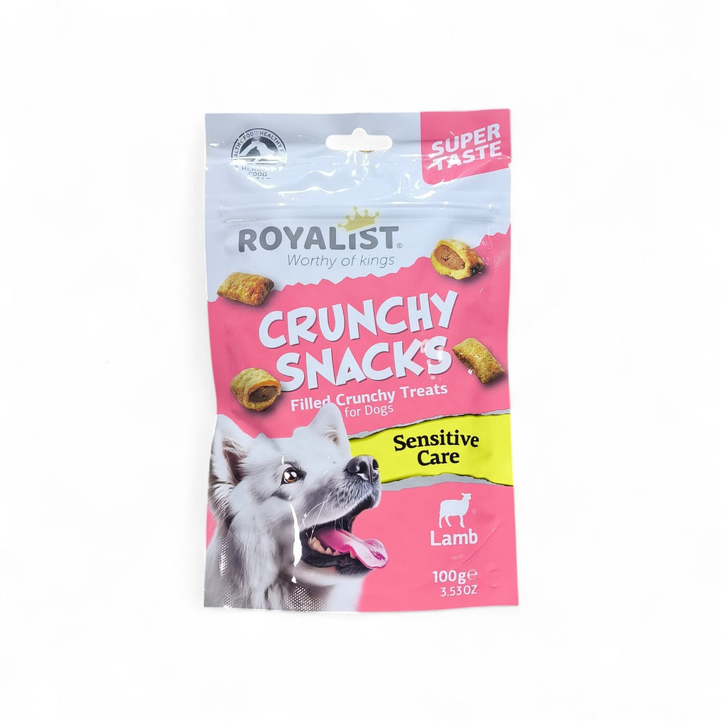Maroc-animalerie Royalist Crunchy Snacks for dogs, lamb flavour, sensitive care, 100g pack.