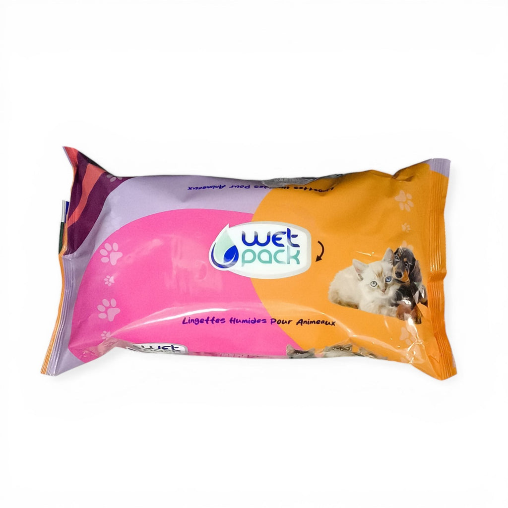 maroc-animalerie Wet Pack pet wipes for cats and dogs, gentle and moist for quick clean-ups.