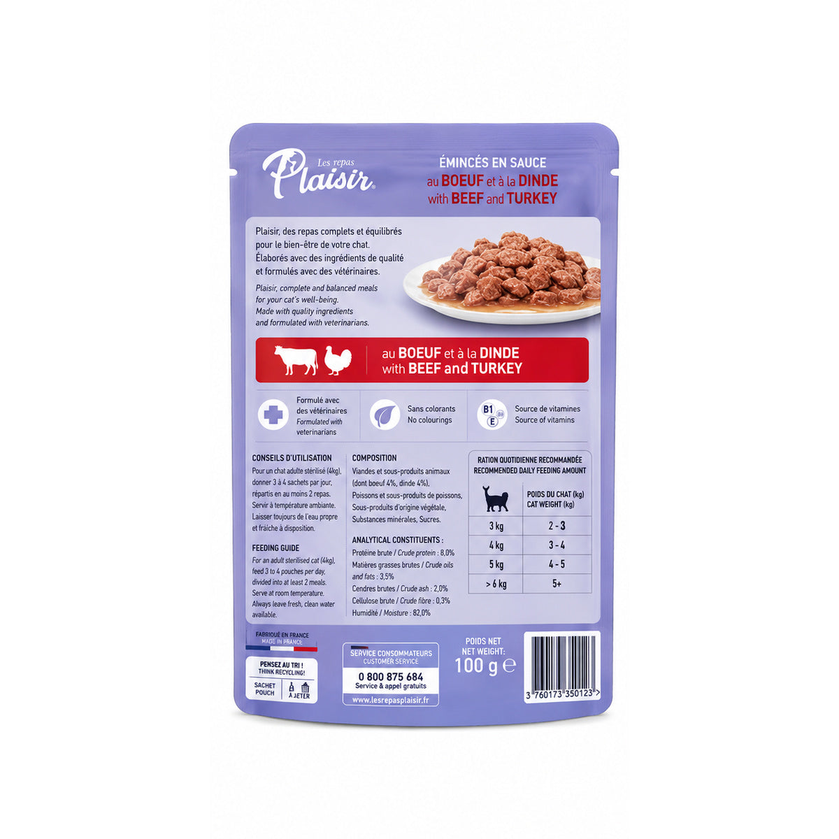 Les Repas Plaisir Émincés en Sauce Bœuf & Dinde Chat Adulte & Stérilisé (100 g)