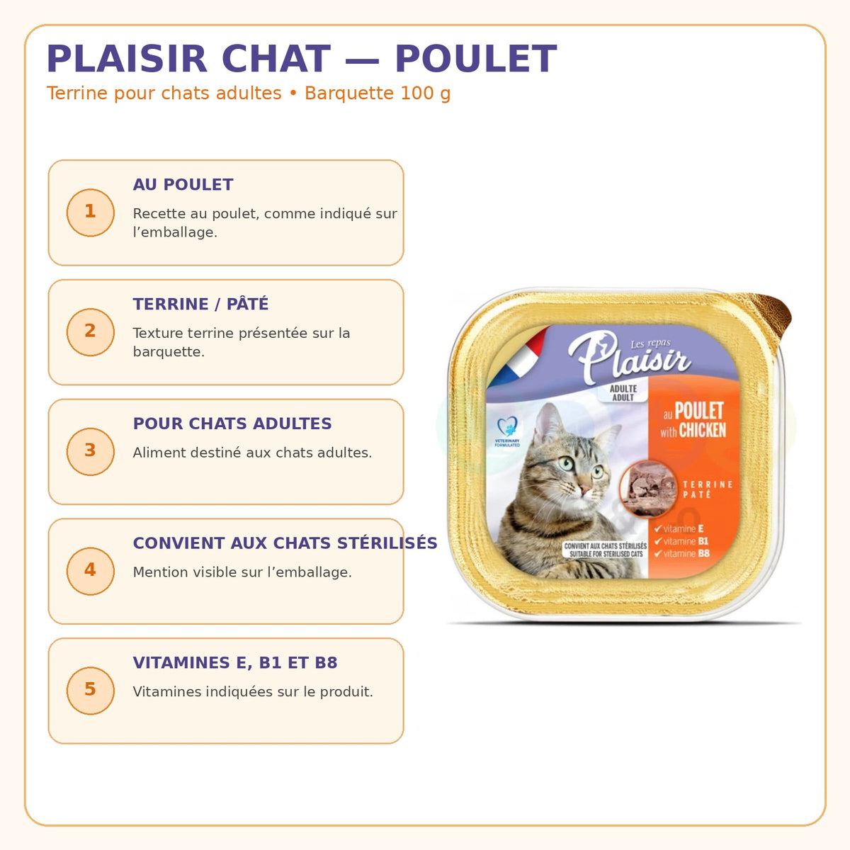 Pâtée en Barquette Les Repas Plaisir pour Chat Adulte au Poulet (100g)