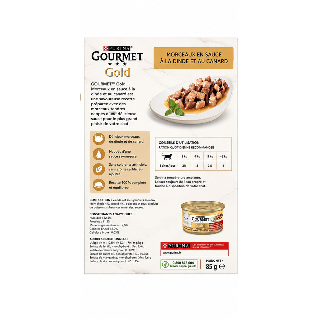 Purina Gourmet Gold Les Noisettes en Sauce Dinde & Canard pour Chat (85 g)