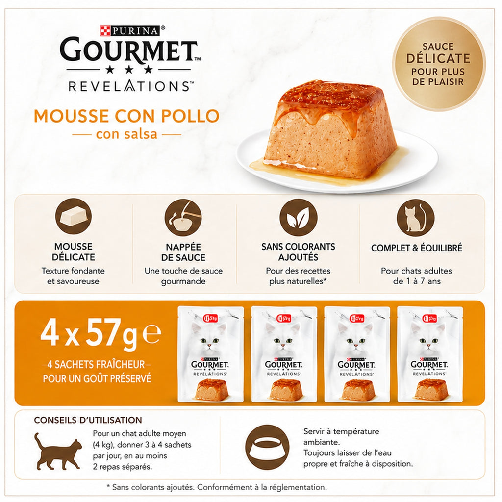 Purina Gourmet Revelations Mousseline au Poulet Nappée de Sauce pour Chat (4 x 57 g)