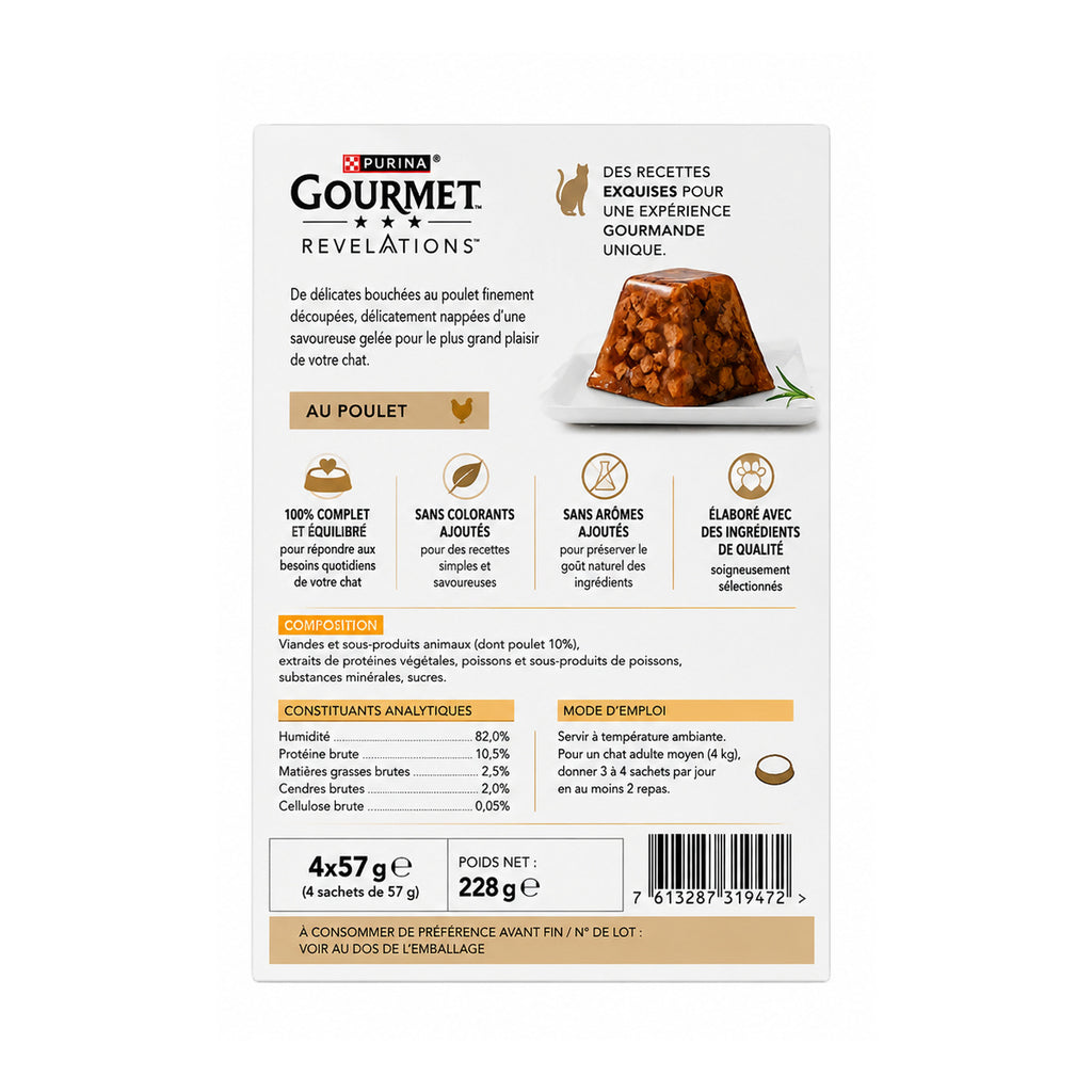 Purina Gourmet Revelations قطع دجاج في الجيلي للقطط (4 × 57 جم)