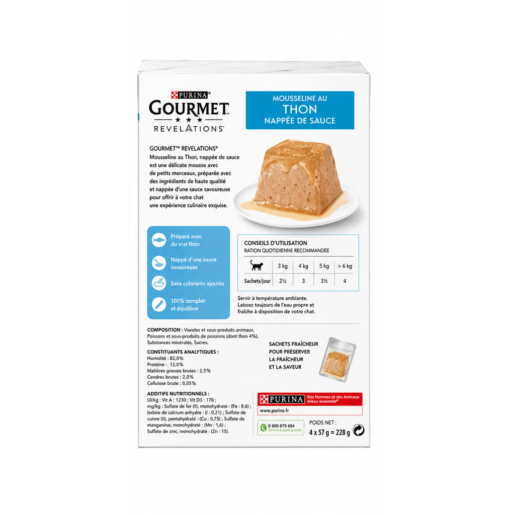 Purina Gourmet Revelations Mousseline au Thon Nappée de Sauce pour Chat (4 x 57 g)